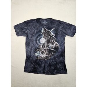 Men's The Mountain Wolf Three Wolves Tie Dye Graphic Tee Shirt Sz XL Blue USA